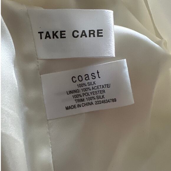 Coast 100% Silk Dress Size 16 Sleeveless Pleated Beige Black Abstract Print - Picture 7 of 8